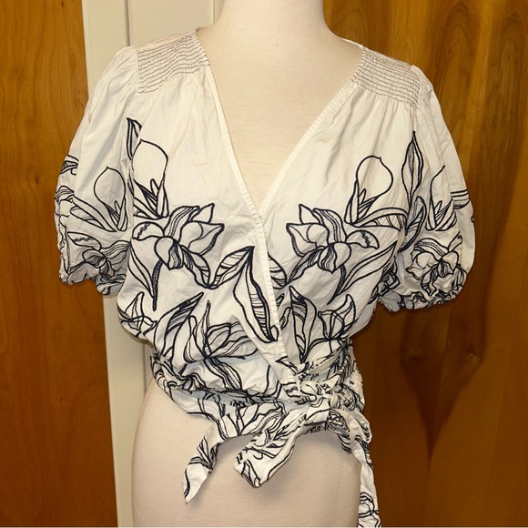 Tanya Taylor cotton and embroidered wrap top size 10 - Picture 1 of 8